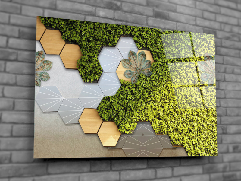 Modern Honeycomb Pattern And Clovers Tempered Glass Printing Wall Art-Interior Design Wall Decor-Wall Hangings for Office And Home-Home Gift