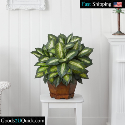 Nearly Natural 6639 24in. Golden Dieffenbachia Silk Plant,Green,12&quot; x 12&quot; x 35&quot;