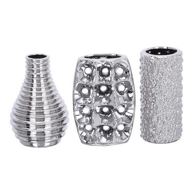 Silver Ceramic Glam Decorative Vase (Set of 3)
