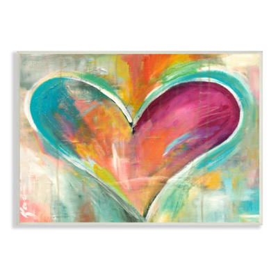 The Stupell Home Decor Collection Abstract Colorful Textural Heart Painting Oversized Wall Plaque Art, 12.5 x 0.5 x 18.5