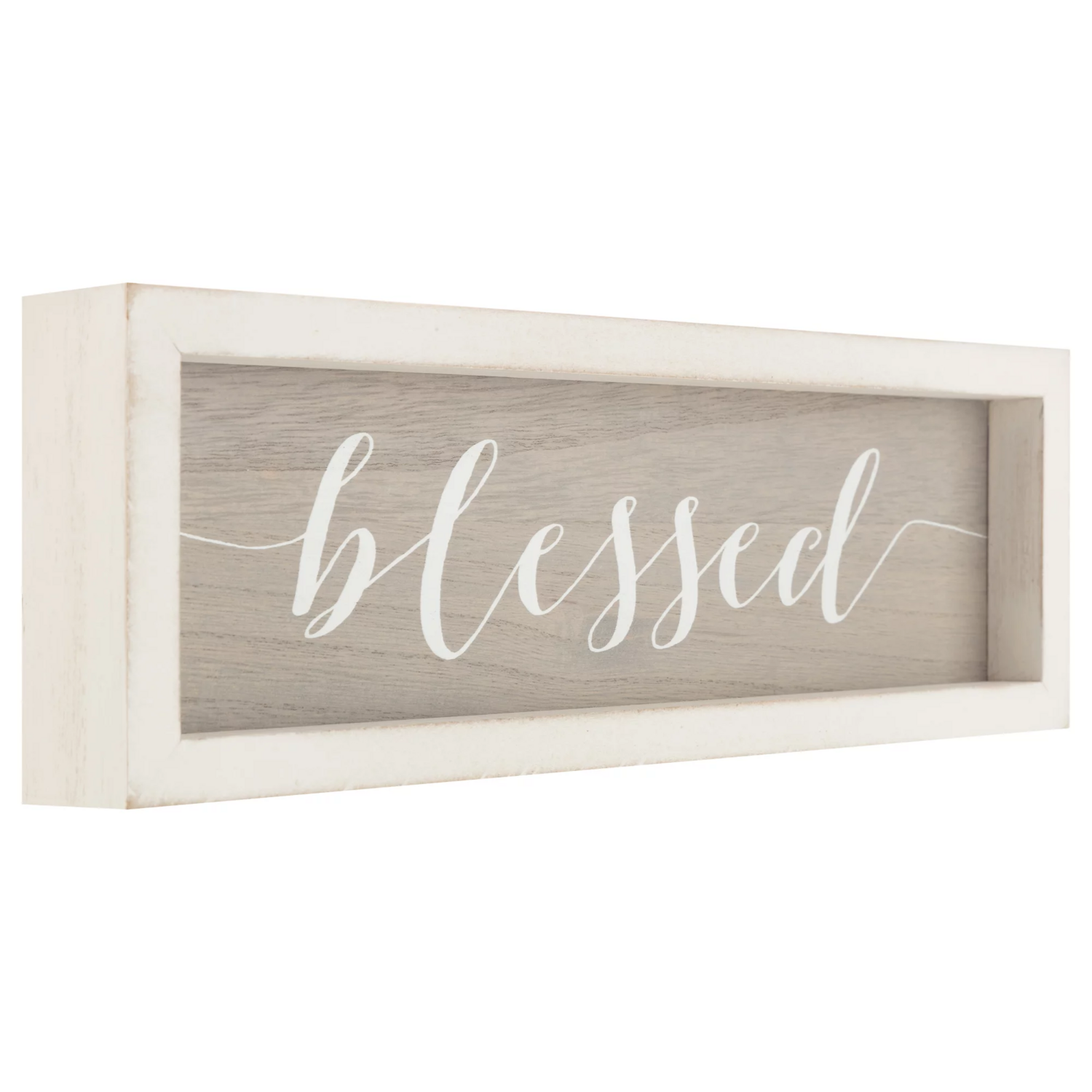 Mainstays Farmhouse Gray and White Blessed Wood Wall Decor Plaque, 12&quot; x 4&quot;
