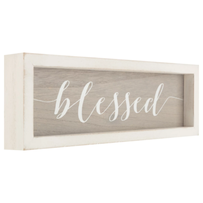 Mainstays Farmhouse Gray and White Blessed Wood Wall Decor Plaque, 12" x 4"