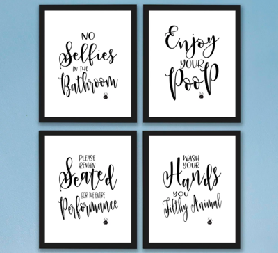 Bathroom Quotes and Sayings Art Prints | Set of Four Photos 8x10 Unframed | Great Gift for Bathroom Decor