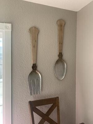 Wood and Metal Spoon and Fork Wall Decor (Set of 2) Kitchen Living Room Art