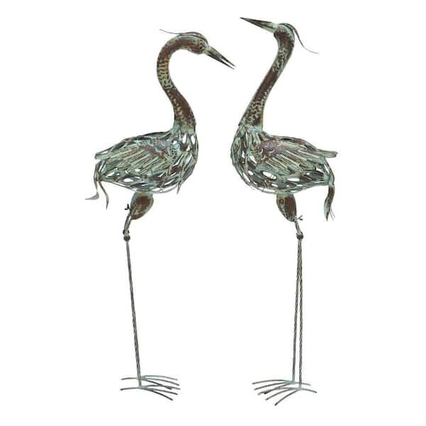 (2 Pack) Indoor Outdoor Statues Lawn Ornaments 40 in. Oversized Metal Indoor Outdoor Crane Garden Sculpture