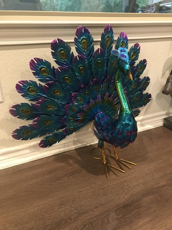 Goods2UQuick 23 in. Tall Outdoor Metallic Peacock Tail Spread Yard Statue Decoration Statues Lawn Ornaments Garden Decor Figurine Decorative Accents Sculptures