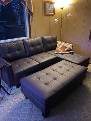 New 3-Seat Faux Leather Sectional Sofa Couch Set w/ Chaise Lounge, Brown