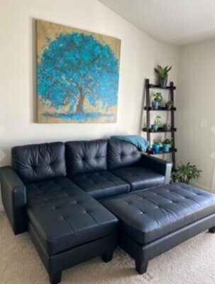 New 3-Seat Faux Leather Sectional Sofa Couch Set w/ Chaise Lounge, Black