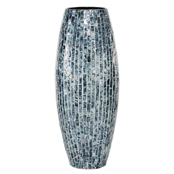 Handmade Blue Mother of Pearl Decorative Vase Artificial Plants Flowers Indoor Home Decor Beautiful Vases