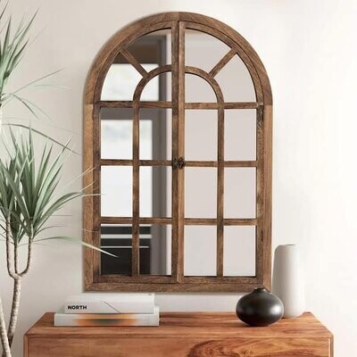 Collectable Home Decor Mirrors 24 in. W x 36 in. H Arched Solid Wood Framed Classic Brown Wall Mirror