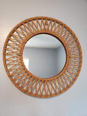 Decorative Home Accent Art Mirrors Medium Round Brown Modern Accent Mirror with Polyrattan Braiding (24 in. Diameter)