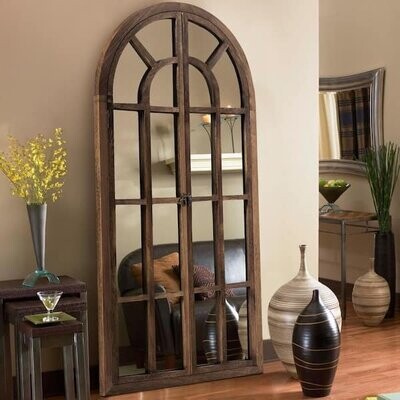 Home Accent Beautiful 31.5 in. W x 71 in. H Oversize Classic Arched Solid Wood Framed Brown Floor Mirror Decor