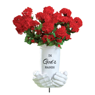 Collections Etc In God&#39;s Hands Memorial Flower Vase Ground Stake
