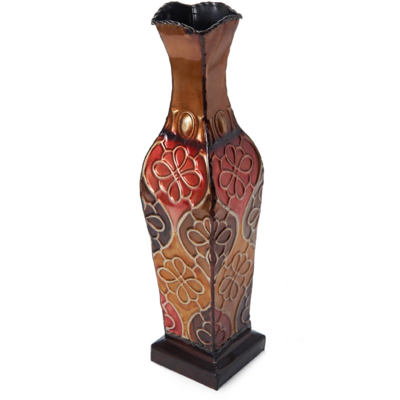 Home decor accent indoor Elements 17-inch Tall Embossed Metal Floral Harlequin Floor Vase