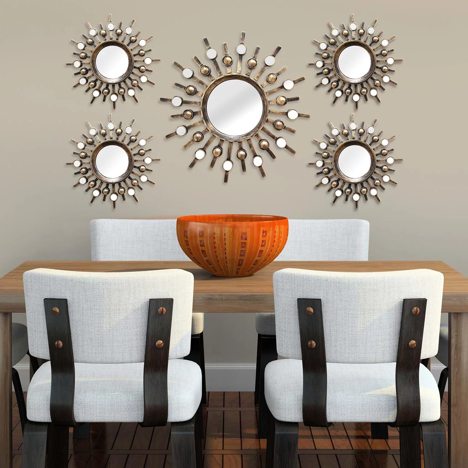 Living Room Bathroom Stratton Home Decor Traditional Starburst Wall Mirrors, Bronze, Set of 5 Decorative Accents