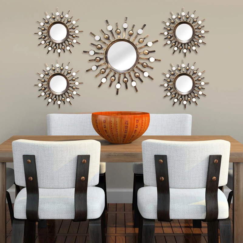 Living Room Bathroom Stratton Home Decor Traditional Starburst Wall Mirrors, Bronze, Set of 5 Decorative Accents