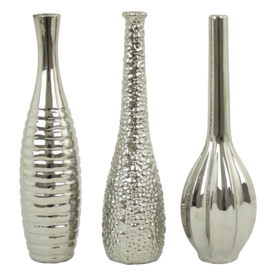 Goods2UQuick Home Accent Decor Indoor Tianna Silver Vases (Set of 3)