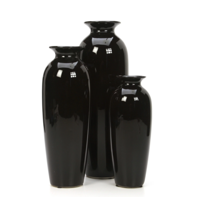 Home Decor Accent Indoor Hosley Set of 3, Black Decorative Ceramic Vases