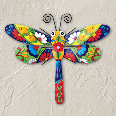 Home accent wall art Colorful Metal Mexican Talavera-Style Insect Garden Wall Art for Indoor and Outdoor Decoration, Dragonfly