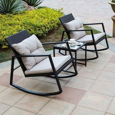 Outdoor Rocking Bistro Set 3 pieces Table Included for Patio Pool Deck Furniture Outdoors with cushions Goods2UQuick
