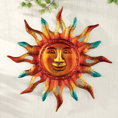 Home Accents Decor Collections Etc Metallic Iron Sun Wall Art, Hand-Painted in Orange, Yellow, and Green Colors, for Indoor/Outdoor Decor