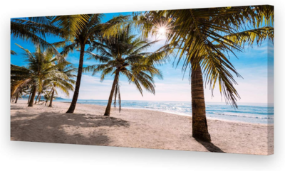 Cao Gen Decor Art S05675 Seascape Canvas Wall Art Sun Summer Blue Ocean Waves Coconut Trees on Sands Beach Painting Sea Nature Pictures Framed Ready to Hang for Living Room Home Office Decor Artwork