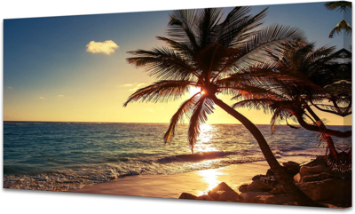 Goods2UQuick Wall Art Decor Large Canvas Print Picture Sunset Ocean Beach Waves 1 Panel Coconut Tree Scenery Painting Artwork for Office Home Decoration Stretched and Framed Ready to Hang XLarge
