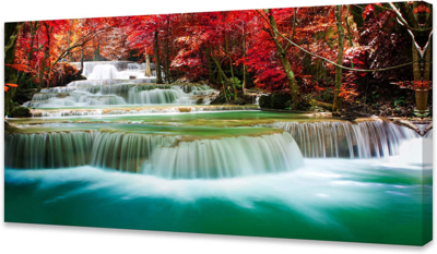 Home Decor Wall Art 1 Pieces Waterfall Canvas Print Landscape Paintings Framed Red Trees Forest Canvas Falls Picture for Bedroom Living Room Office Kitchen Home Decor Ready to Hang