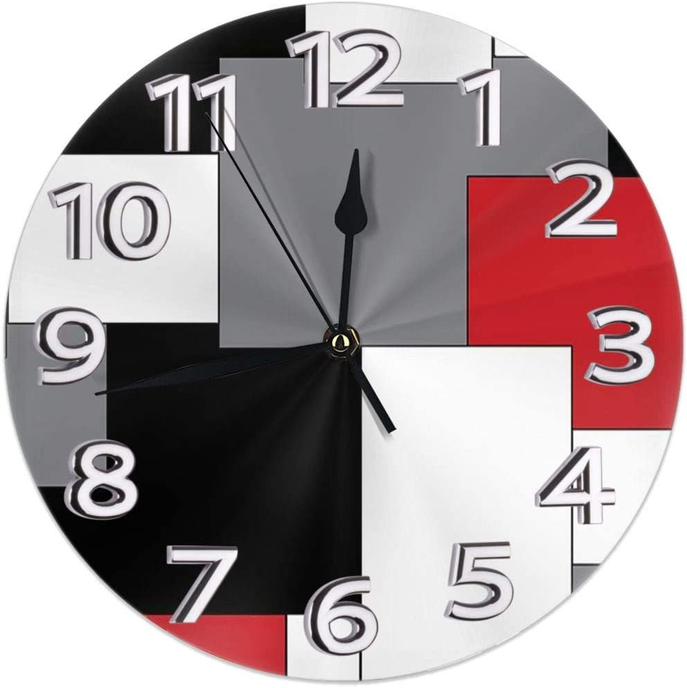 White, Grey, Black and Red Irregular Geometric Wall Clock Waterproof Decorative Clocks Durable Round Wall Clock Lightweight Clock with Roman Numeral Hands for Living Room Classroom Patio Bedroom
