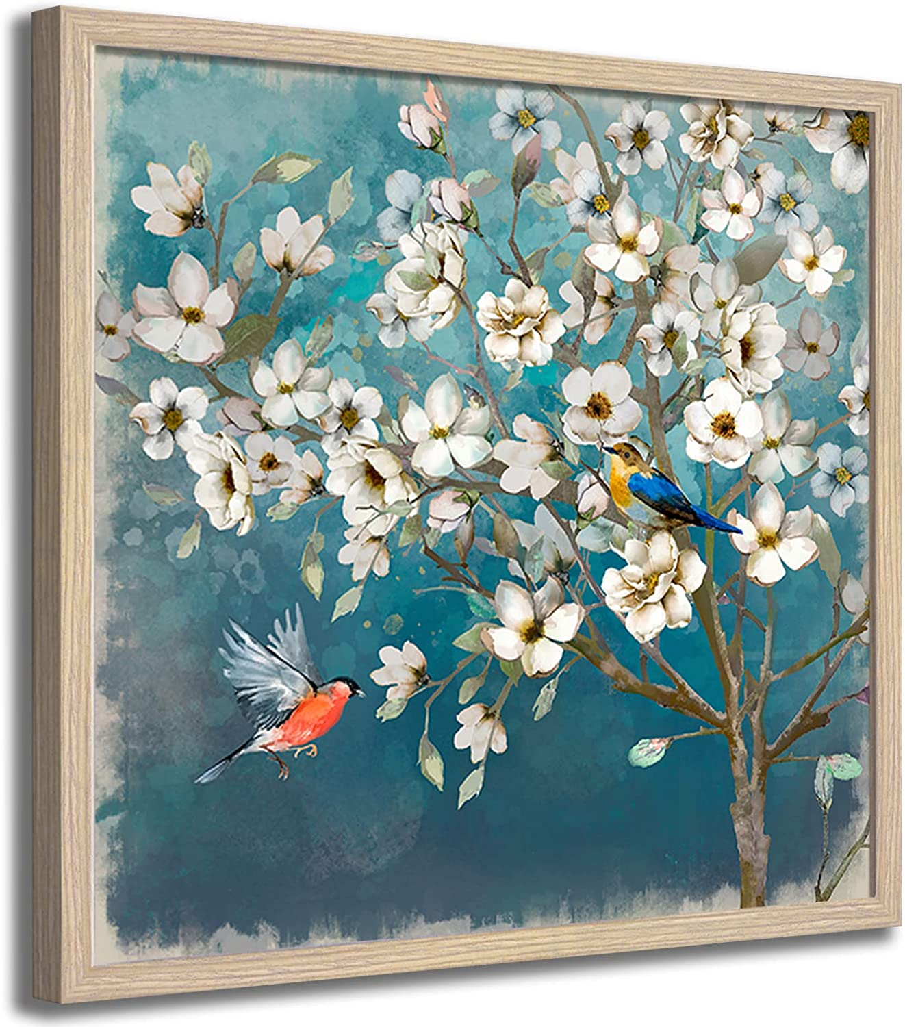 Canvas Wall-Art Flower Art Bird Wall Decoration Bedrooms Living Room, Framed Artwork/Modern Wall Decoration | Picture Frames Collage Wall Decor Size 20x20 With Light Color Solid Wood Framed