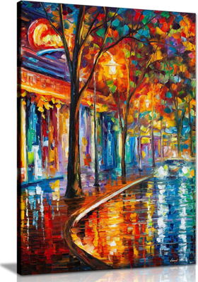 Home Art Canvas Accent Decor Night Old Cafe by Leonid Afremov Canvas Wall Art Picture Print for Home Decor (12x8)