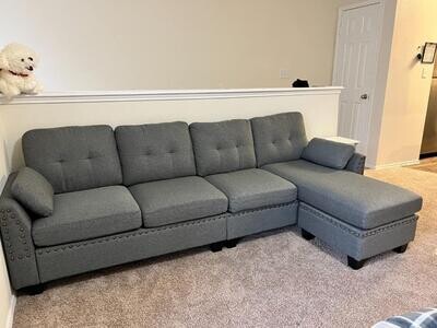 Reversible Sectional Sofa Couch L-Shape for Living Room 4-seat Sofas Sectional for Apartment Dark Grey