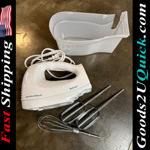 6-Speed Electric Hand Mixer with Whisk Traditional Beaters, Snap-On Storage Case -White