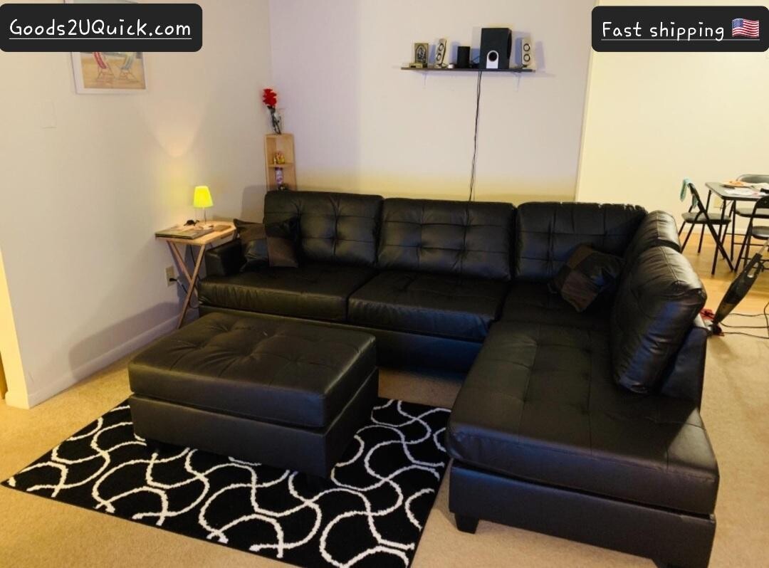Espresso Faux Leather 6-Seater L-Shaped Sectional Sofa with Ottoman