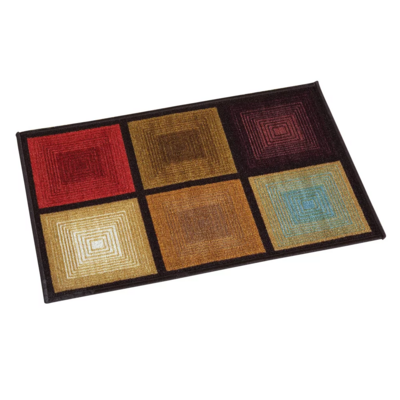 Collections Etc Optic Squares Skid-Resistant and Nonslip Accent Rug with Burnished Autumn Red, Brown and Beige, Brown, 26 X 45