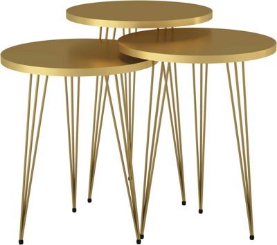 Goods2UQuick Set of 3 High Gloss Gold Nesting End Tables Round Wood Stacking Coffee Side Accent Table with Metal Legs for Living Room, Home Office, Nightstands for Bedroom