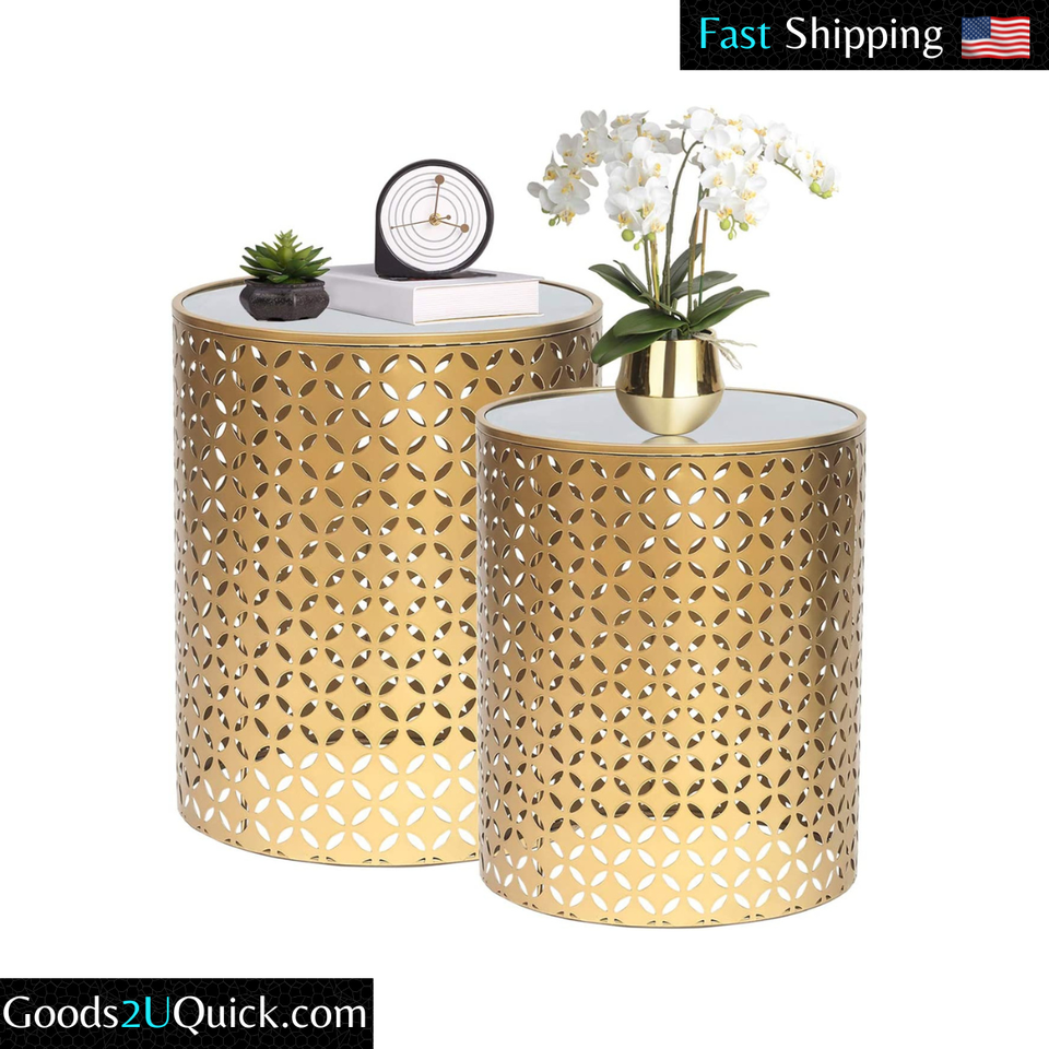 End Tables Set of 2 Gold Nesting Side Coffee Table Decorative round Nightstands