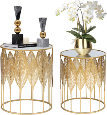 Home Accent decor Beautiful End Tables Set of 2, Gold Nesting Side Coffee Table Decorative Round Nightstands (Stainless Steel Top)