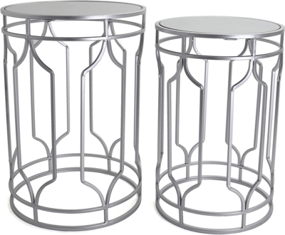 Goods2UQuick Round End Table Set - Silver End Tables with Mirrored Tops - Nesting Round Accent Tables - Silver and Mirrored Metal Side Tables Alexander End Table Set