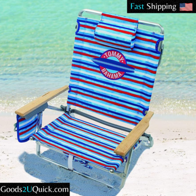 Tommy Bahama Backpack Beach Chair, Aluminum, Red, White, and Blue Stripe