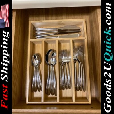 New Kitchen Bamboo Tray Silverware Organizer Hardware Organizer Cutlery Tray