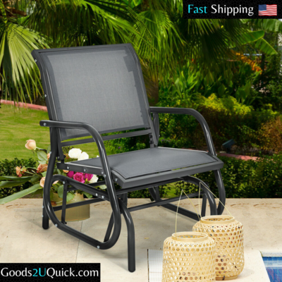 NEW Outdoor Single Swing Glider Rocking Chair Armrest Garden Porch Backyard Gray