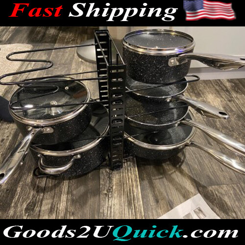 Rack Organizers8 Tiers Pots and Pans Organizer Adjustable Pot Lid Holders &amp; Pan Rack