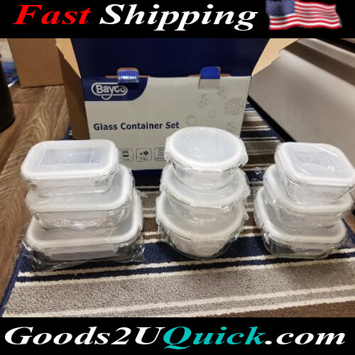 Glass Food Storage Containers with Lids BPA Free &amp; Leak Proof 9 Pieces Set