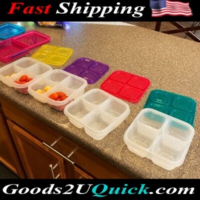 4 Pack Reusable 4-Compartment Food Containers for School, Work and Travel