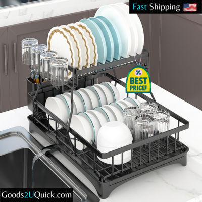 Hot Kitchen Dish Cup Drying Rack Drainer Dryer Tray Cutlery Holder Organizer