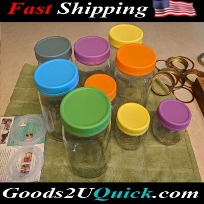 New 12 Pack Colored Plastic Mason Jar Lids for Ball, Kerr and More