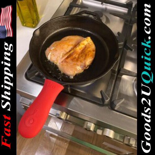 Cast Iron Skillet with Red Silicone Hot Handle Holder, 10.25-Inch