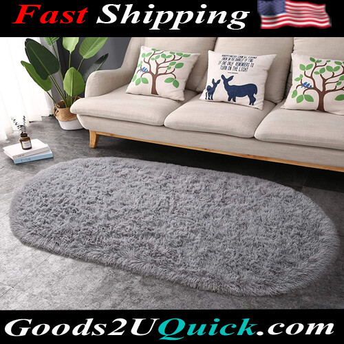 Oval Fluffy Ultra Soft Area Rugs for Bedroom, Kids Room Mats, Easy to clean, Grey