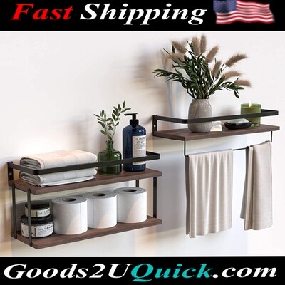 Extra Storage Wood Wall Shelf with Metal Frame Wall Mounted Floating Shelves-Rustic Brown